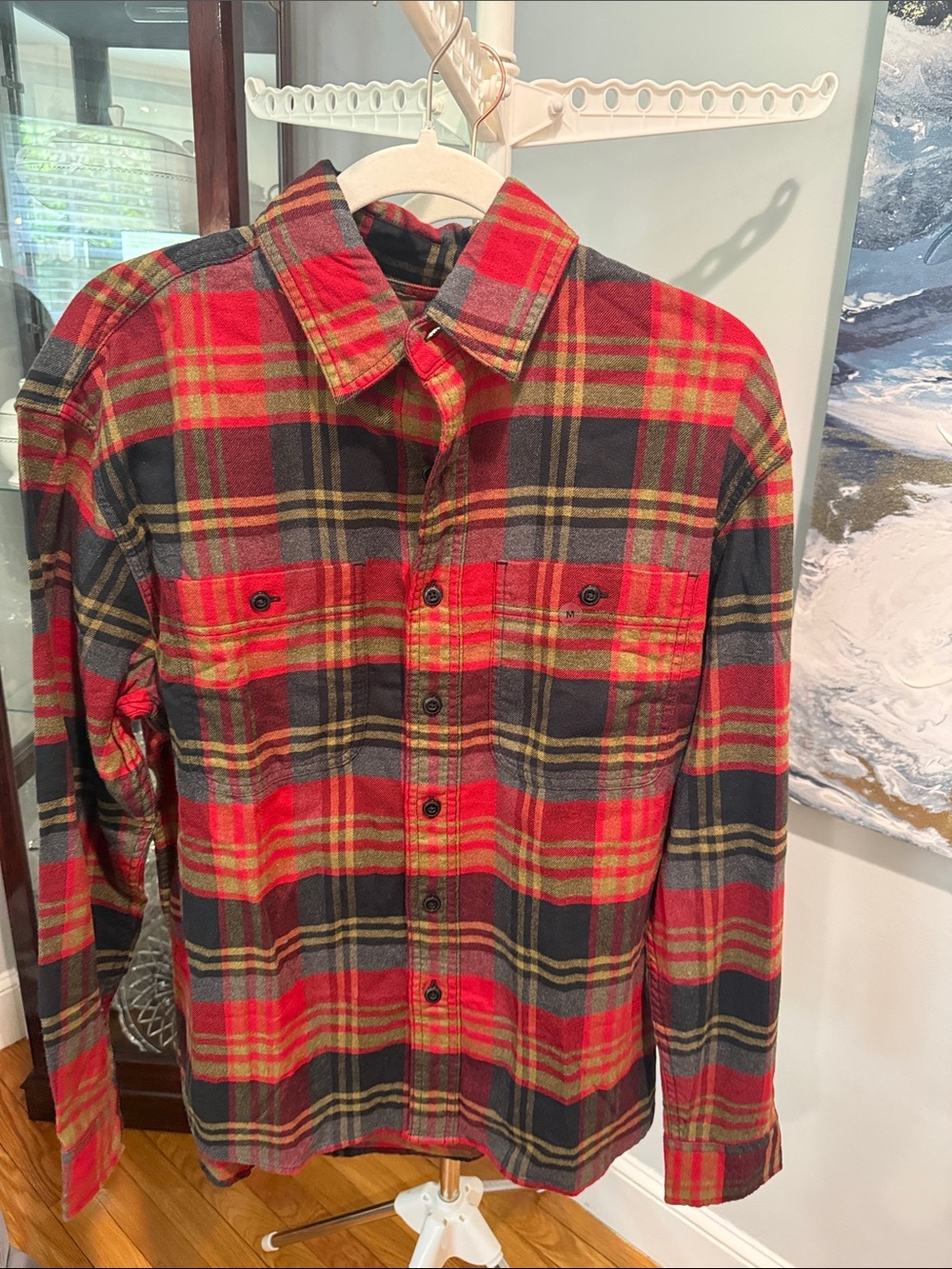American Eagle Outfitters Red and Black Plaid Button-Down Shirt